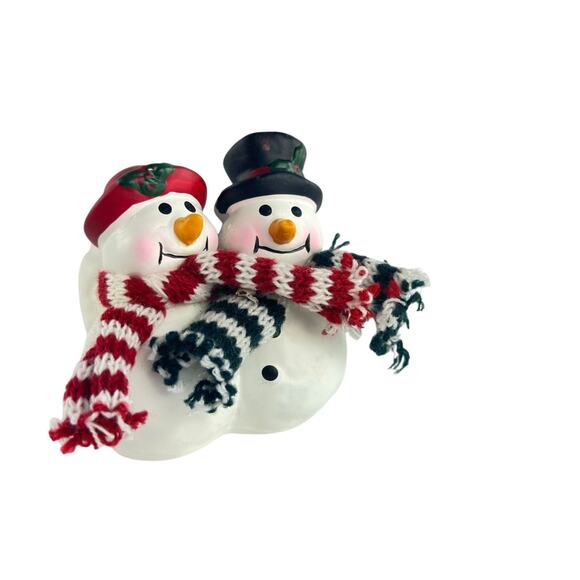 Vintage Ceramic Snowman Couple Planter with Scarves Christmas Vase Holiday Decor - Picture 2 of 15